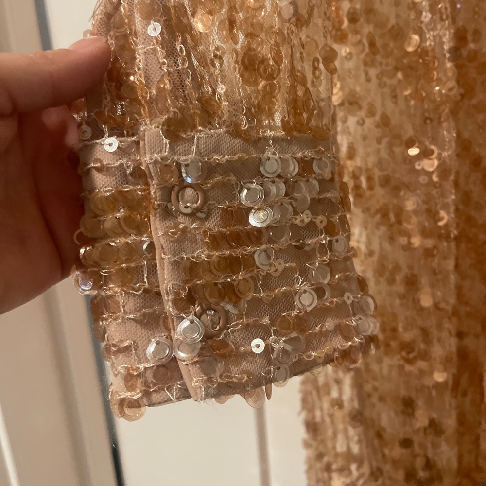 Zara Gold Sequin Long Coat - Picture 3 of 7